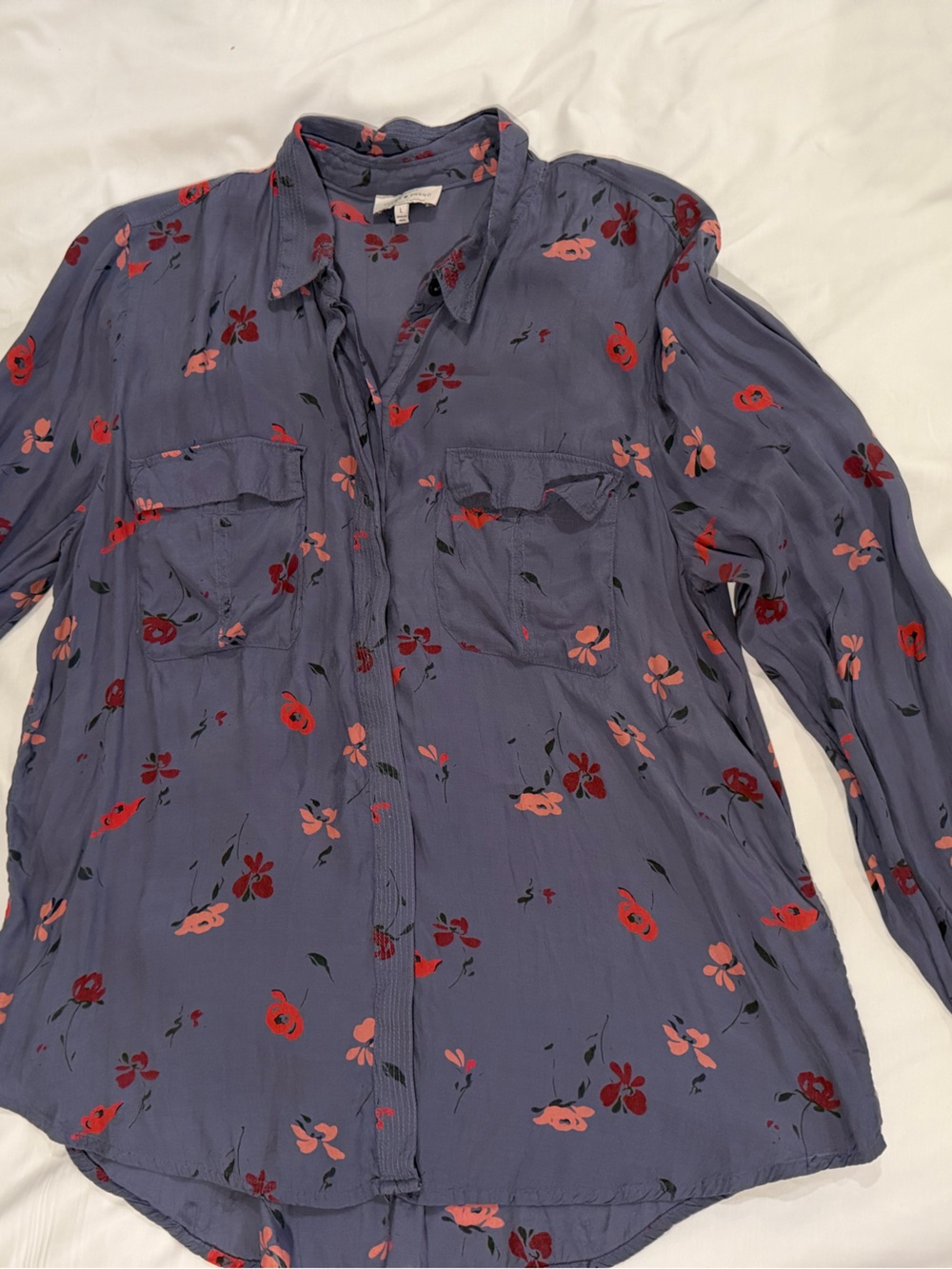 Lucky Brand Purple Floral Button-Up Blouse with Red & Pink Flowers